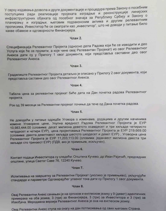 Šta opština Kučevo dobija u okviru Ugovora potpisanog sa kineskim partnerima ?
