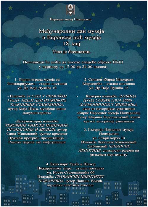 Međunarodni Dan muzeja i Evropske noći muzeja 18. maja u Požarevcu