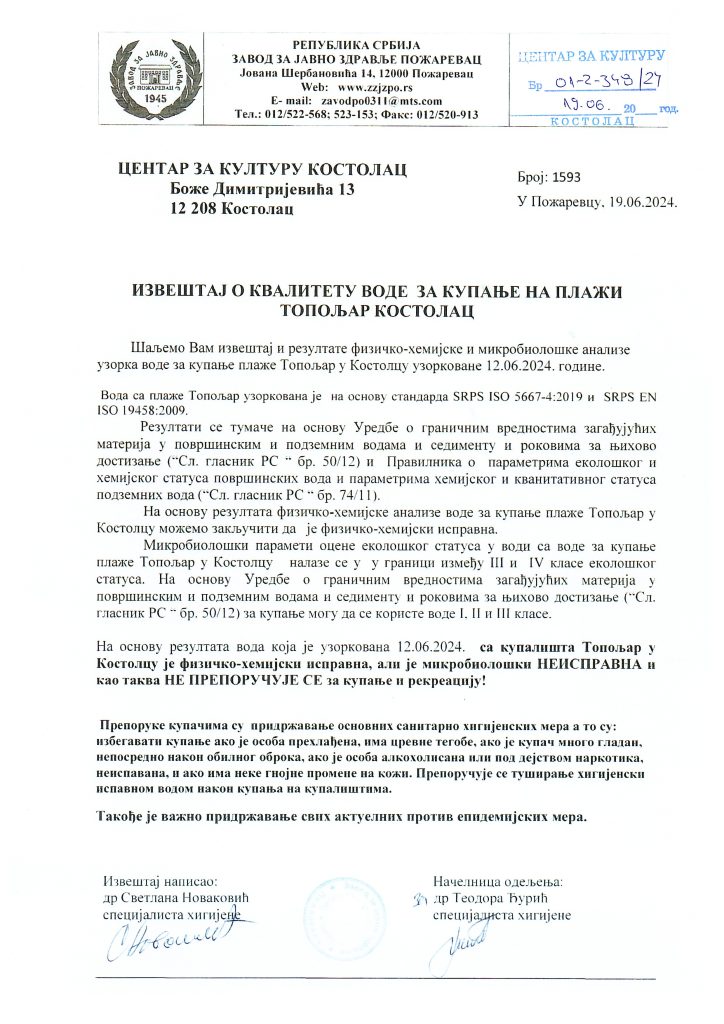 Voda na plaži Topoljar nije mikrobiološki ispravna i ne preporučuje se kupanje