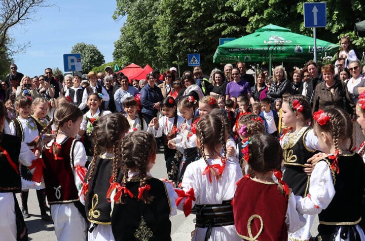 Grupa dece u tradicionalnim nošnjama tokom manifestacije u Požarevcu.