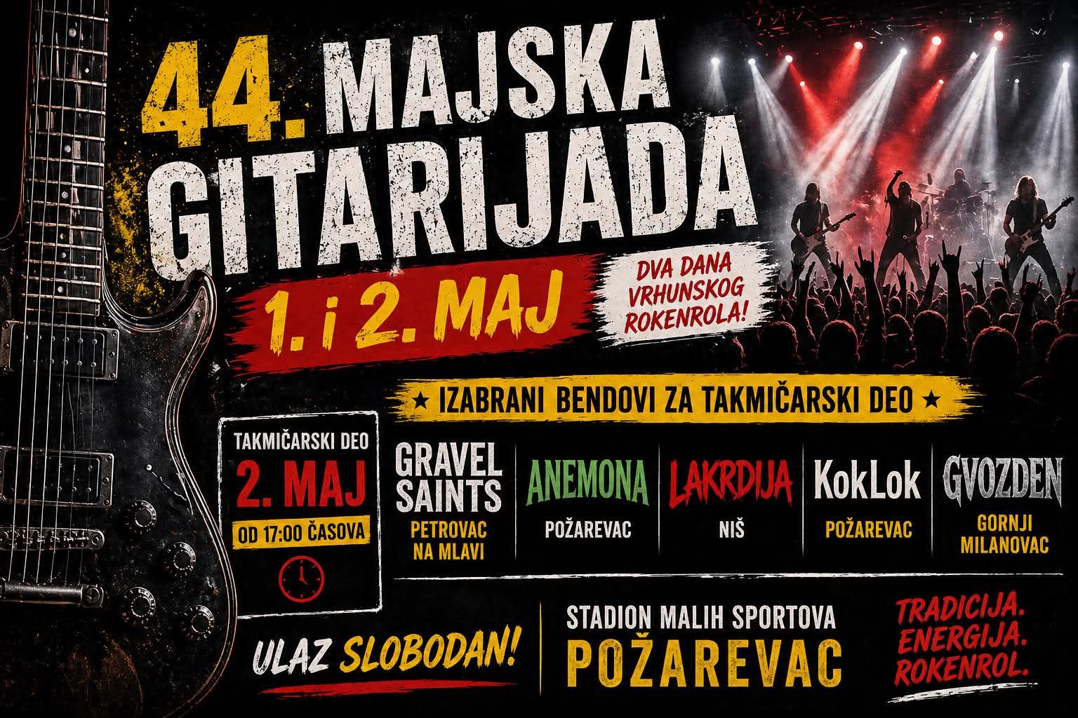 Gitarijada u Požarevcu 1. i 2. maja, koncerti i takmičenje za bendove.