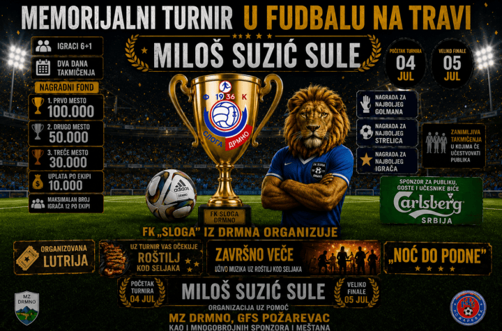 Fotografija sa memorijalnog turnira u fudbalu Miloš Suzić Sule u Drmnu.