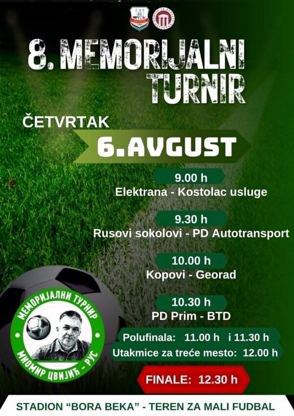 Najava 8. Memorijalnog turnira 'Miomir Cvijić – Ris' u Požarevcu.