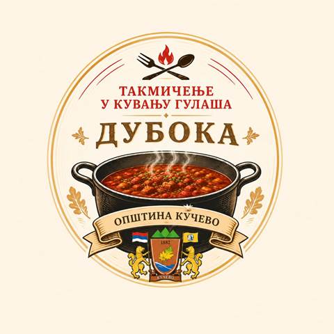 Лого такмичења у кувању гулаша у Кучеву са састојцима и грбом општине.