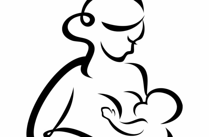 Ilustracija majke koja doji bebu, simbol podrške dojenju.